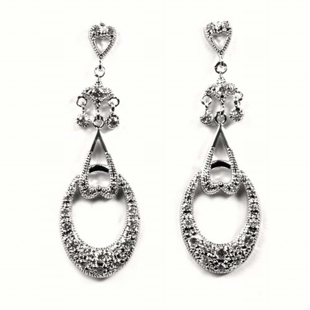 Sterling Silver Hearts And Oval Shaped CZ EarringsAnd Height 43 mm