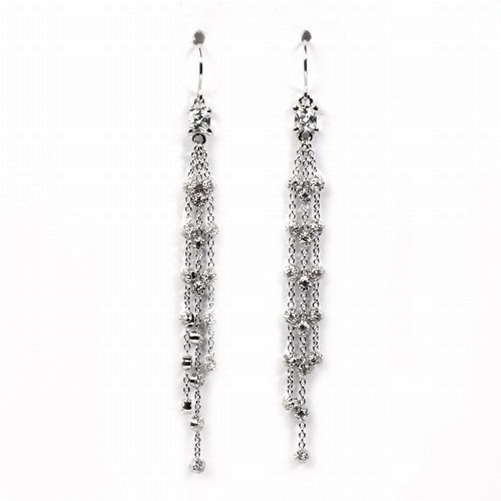 Sterling Silver Hanging Chains Shaped CZ EarringsAnd Height 78 mm