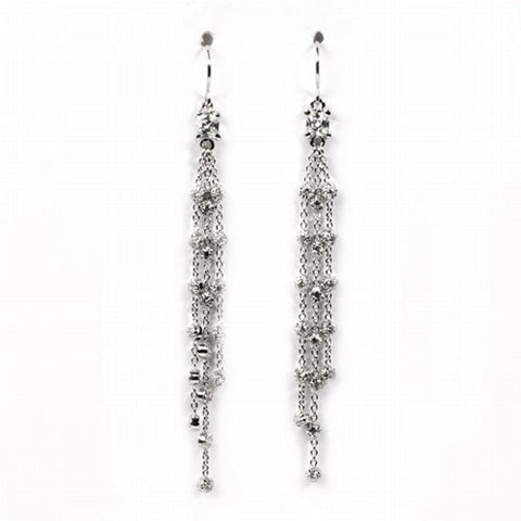 Sterling Silver Hanging Chains Shaped CZ EarringsAnd Height 78 mm