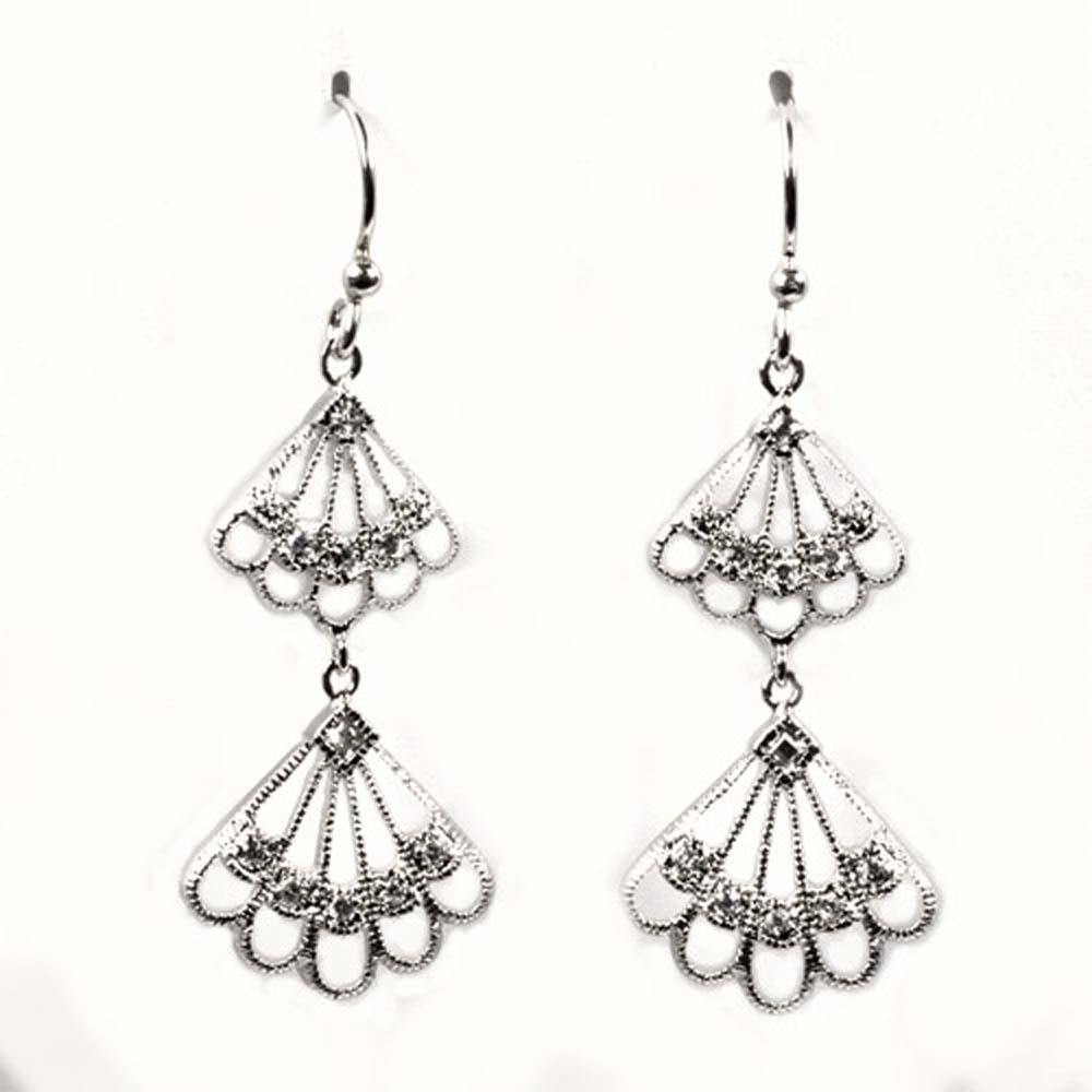 Sterling Silver Hanging Wings Shaped CZ EarringsAnd Height 44 mm