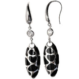 Sterling Silver Black Bali Oval Shaped CZ EarringsAnd Height 54 mm