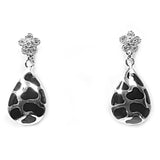 Sterling Silver Black Bali Pear And Flower Shaped CZ EarringsAnd Height 30 mm