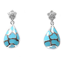 Load image into Gallery viewer, Sterling Silver Blue Bali Pear And Flower Shaped CZ EarringsAnd Height 30 mm