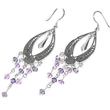 Load image into Gallery viewer, Sterling Silver Spinner Oval Design Hangings with Lavender Crystal Stone CZ EarringsAnd Height 68 mm