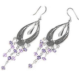 Sterling Silver Spinner Oval Design Hangings with Lavender Crystal Stone CZ EarringsAnd Height 68 mm