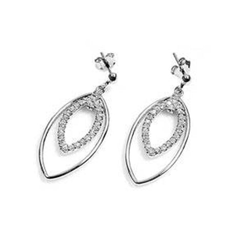 Sterling Silver Ovals Shaped CZ EarringsAnd Earring Height 29 mm