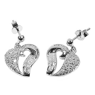 Sterling Silver Heart Shaped CZ EarringsAnd Earring Height 15 mm