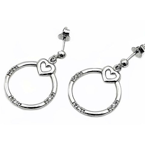 Sterling Silver Circle And Heart Shaped CZ EarringsAnd Earring Height 28 mm