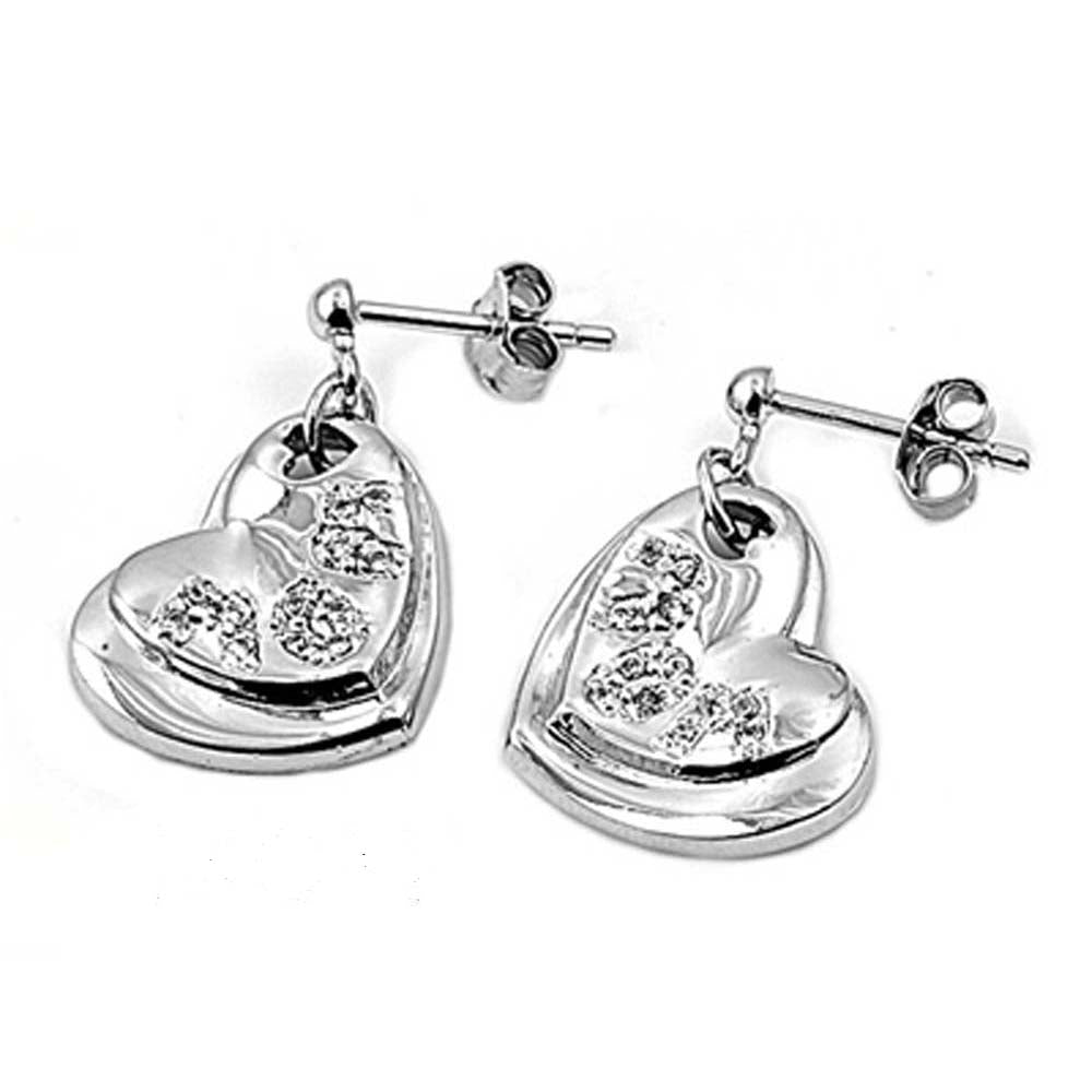 Sterling Silver Mom Heart Shaped CZ EarringsAnd Earring Height 16 mm