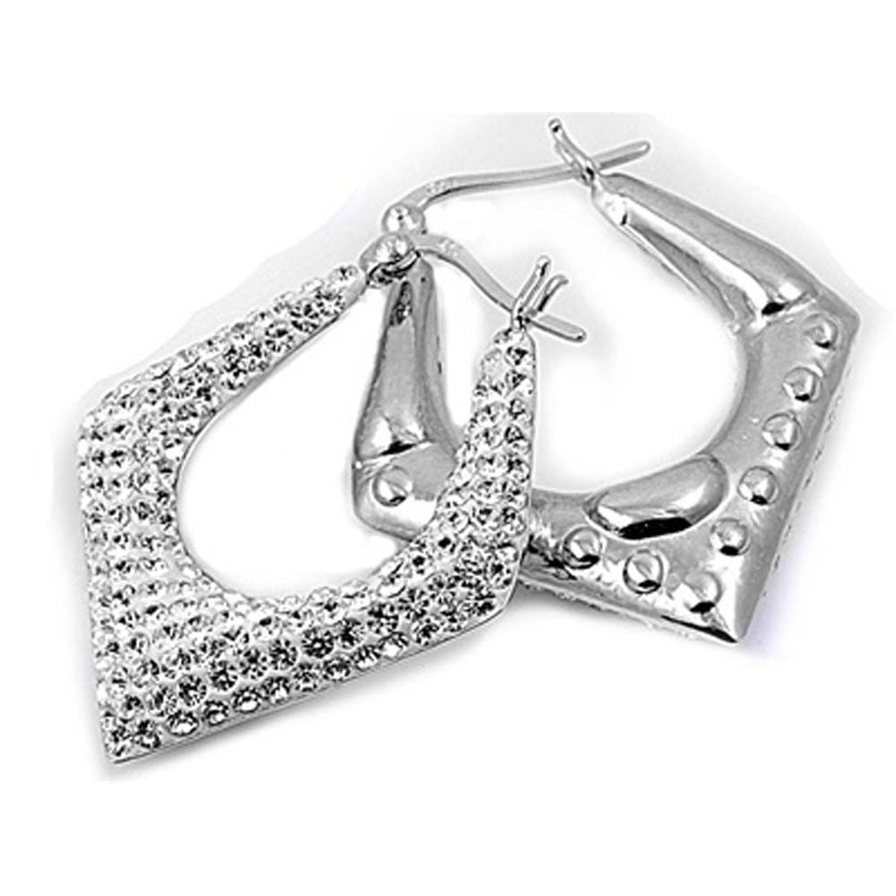 Sterling Silver Half Diamond Cut Shaped CZ EarringsAnd Earring Height 34 mm