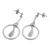 Sterling Silver Circle Drop Dangle Shaped CZ EarringsAnd Earring Height 36 mm