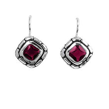 Load image into Gallery viewer, Sterling Silver Ruby Diamond Shaped CZ EarringsAnd Earring Height 13 mm