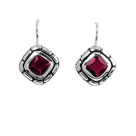 Sterling Silver Ruby Diamond Shaped CZ EarringsAnd Earring Height 13 mm