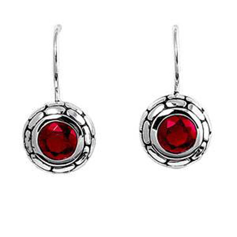 Sterling Silver Bali Ruby Round Shaped CZ EarringsAnd Earring Height 11 mm