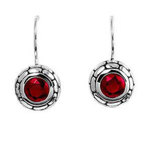 Load image into Gallery viewer, Sterling Silver Bali Ruby Round Shaped CZ EarringsAnd Earring Height 11 mm