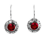 Sterling Silver Bali Ruby Round Shaped CZ EarringsAnd Earring Height 11 mm