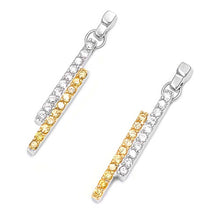 Load image into Gallery viewer, Sterling Silver Yellow Topaz And Clear Lines Shaped CZ EarringsAnd Earring Height 34 mm