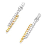 Sterling Silver Yellow Topaz And Clear Lines Shaped CZ EarringsAnd Earring Height 34 mm