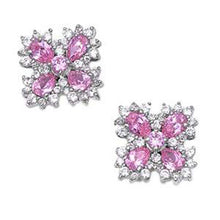 Load image into Gallery viewer, Sterling Silver Pink And Clear Flower Shaped CZ EarringsAnd Earring Height 21 mm