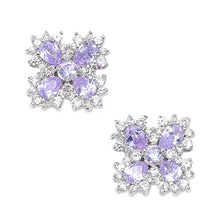 Load image into Gallery viewer, Sterling Silver Lavender And Clear Flower Shaped CZ EarringsAnd Earring Height 21 mm