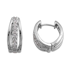 Load image into Gallery viewer, Sterling Silver Triple Lines Round Shaped CZ EarringsAnd Earring Height 17 mm
