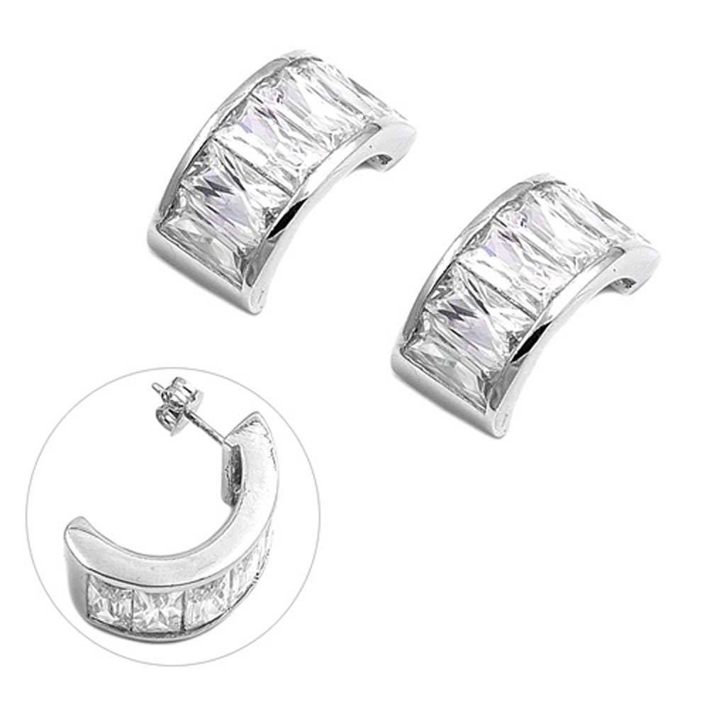 Sterling Silver Curve Shaped CZ EarringsAnd Earring Height 22 mmAnd Weight 12.1 grams