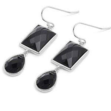 Load image into Gallery viewer, Sterling Silver Black Pear And Rectangle Shaped CZ EarringsAnd Earring Height 32 mm
