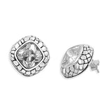 Sterling Silver Bali Diamond Shaped CZ EarringsAnd Earring Height 16 mm