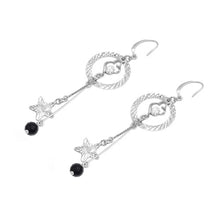 Load image into Gallery viewer, Sterling Silver Black Crystal Different Shapes Hanging CZ EarringsAnd Pendant Height 32 mm