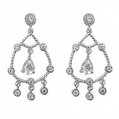 Sterling Silver Pear Hanging Shaped Assorted CZ EarringsAnd Pendant Height 36 mm