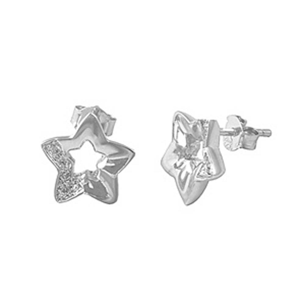 Sterling Silver Star Shaped Assorted CZ EarringsAnd Pendant Height 11 mm