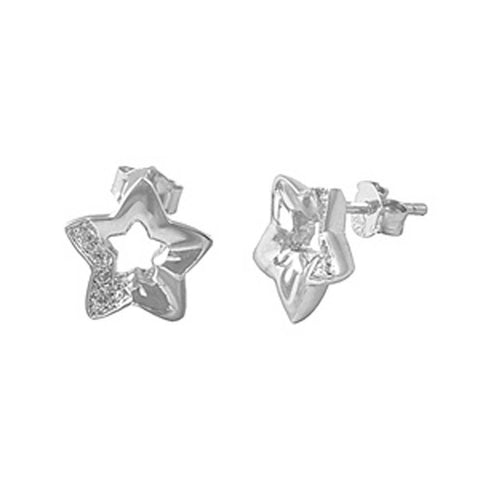 Sterling Silver Star Shaped Assorted CZ EarringsAnd Pendant Height 11 mm