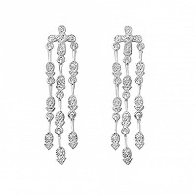 Sterling Silver Cross Hanging Shaped Assorted CZ EarringsAnd Pendant Height 48 mm
