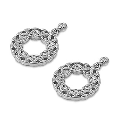 Sterling Silver Celtic Circle Shaped Assorted CZ EarringsAnd Pendant Height 22 mm