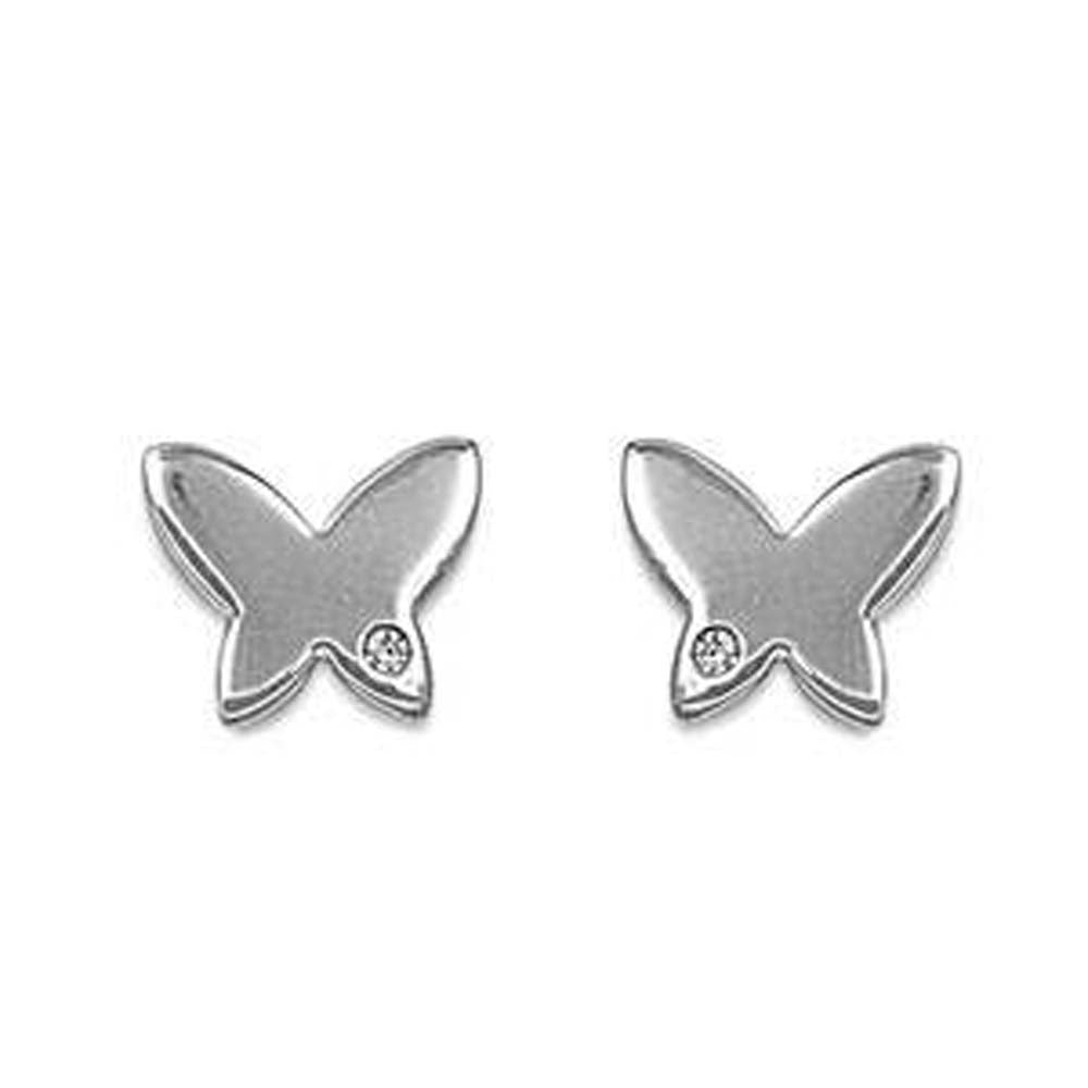 Sterling Silver Butterfly Shaped Assorted CZ EarringsAnd Pendant Height 9 mm