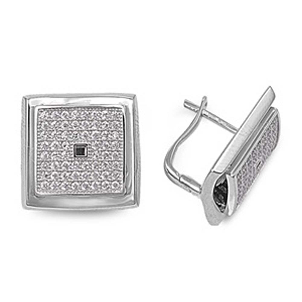 Sterling Silver Micro Pave Set Square Shaped Assorted CZ EarringsAnd Pendant Height 16 mm