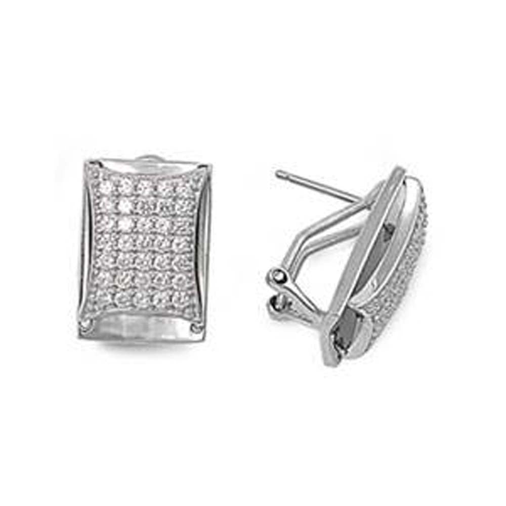 Sterling Silver Micro Pave Set Rectangle Shaped Assorted CZ EarringsAnd Pendant Height 17 mm