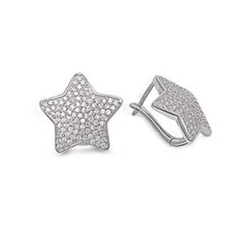 Sterling Silver Micro Pave Set Star Shaped Assorted CZ EarringsAnd Pendant Height 19 mm