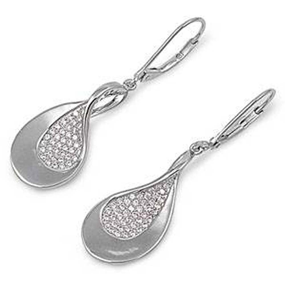 Sterling Silver Micro Pave Set Tear Drop Shaped Assorted CZ EarringsAnd Pendant Height 24 mm