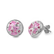 Load image into Gallery viewer, Sterling Silver Pink And Clear Round Shaped Assorted CZ EarringsAnd Pendant Height 12 mm