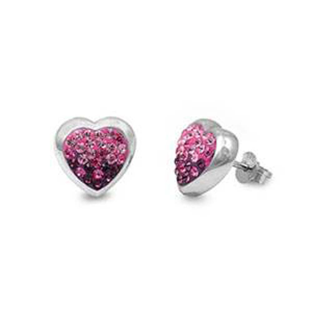 Sterling Silver Pink And Clear Heart Shaped Assorted CZ EarringsAnd Pendant Height 11 mm