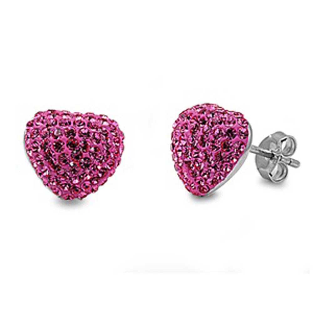 Sterling Silver Pink Heart Shaped Assorted CZ EarringsAnd Pendant Height 10 mm