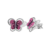 Sterling Silver Pink And Amethyst Butterfly Shaped Assorted CZ EarringsAnd Pendant Height 14 mm