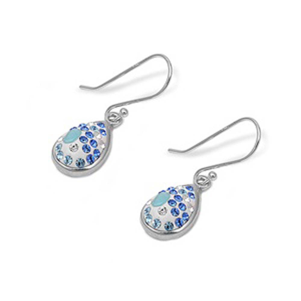 Sterling Silver Blue Sapphire Pear Shaped Assorted CZ EarringsAnd Pendant Height 14 mm