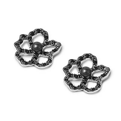 Sterling Silver Black Flower Shaped Assorted CZ EarringsAnd Pendant Height 16 mm