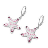 Sterling Silver AmethystAnd Pink And Clear Starfish Shaped Assorted CZ EarringsAnd Pendant Height 22 mm