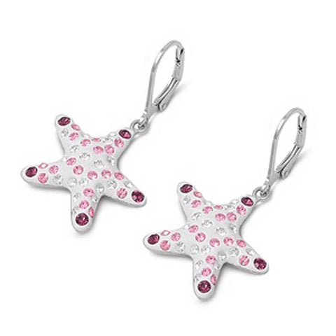 Sterling Silver AmethystAnd Pink And Clear Starfish Shaped Assorted CZ EarringsAnd Pendant Height 22 mm