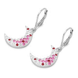 Sterling Silver GarnetAnd Pink And Clear Quarter Moon Shaped Assorted CZ EarringsAnd Pendant Height 18 mm