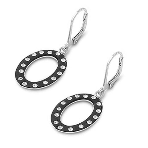 Sterling Silver Black Oval Shaped Assorted CZ EarringsAnd Pendant Height 20 mm