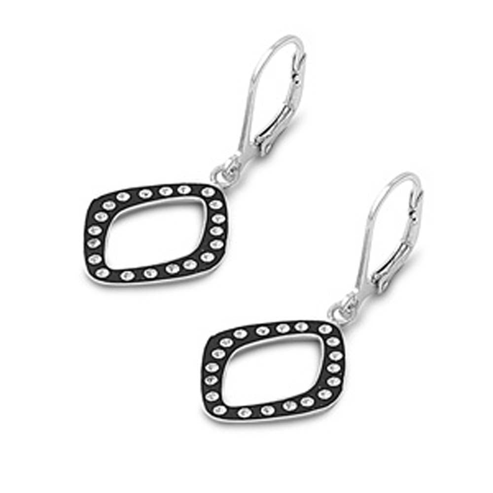 Sterling Silver Black Diamond Cut Shaped Assorted CZ EarringsAnd Pendant Height 20 mm